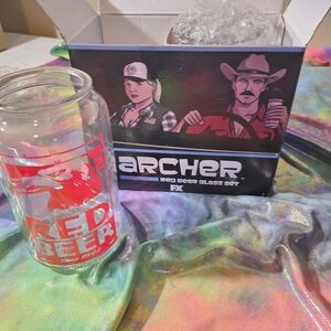 Loot Crate Archer Red Beer Glass Set with Red and Black Graphics